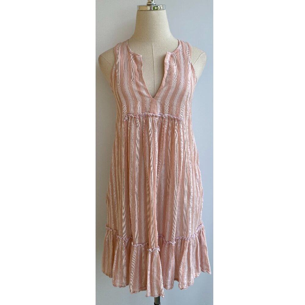 lemlem Mini Blouse Dress Peach Striped XS